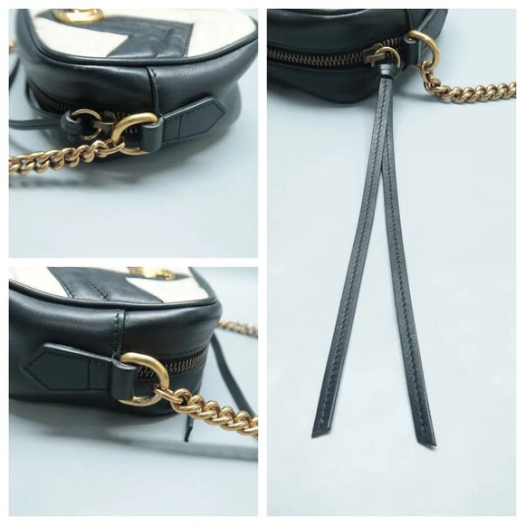 100% Authentic GUCCI Black&White Leather Shoulder Bag 796-102824 - Picture 7 of 12